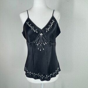 Black Silk Camisole Tank Top Rhinestone Bling  Size S Everyday Clothing Co